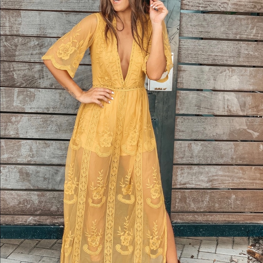 Mustard boho lace maxi dress ✨
